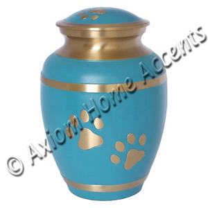 Urna de cremación de mascotas de latón macizo indio, Color azul con patas de latón grabadas, urna de funeral para cenizas de mascotas por acentos Axiom para el hogar - Product Image 2
