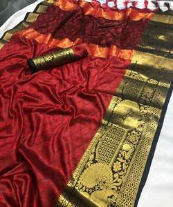 Banarasi Seda Jacquard Saree Blusa Señoras Uso diario Fiesta Festival Desgaste Algodón suave Seda Sari Venta al por mayor Precio bajo Indio - Product Image 5