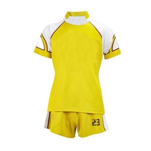 Ensemble de maillot et short de rugby pour homme jaune et blanc uni, respirant, anti-UV, séchage rapide, logo personnalisé et options grandes tailles - Product Image 1