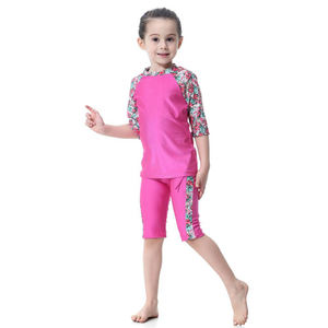 Musulmán niñas 2 piezas de la cubierta completa Color bloque conservador con capucha traje de baño Islámica - Product Image 6