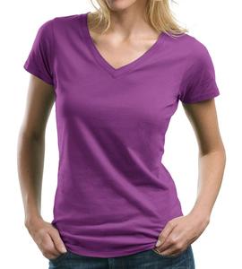 เสื้อยืดเข้ารูปสีดำสำหรับผู้หญิง,เสื้อยืดคอวีขายส่งโลโก้แบบกำหนดเอง - Product Image 3