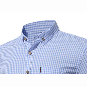 2020 diseño de algodón Casual clásico de negocios pequeños cuadros de impresión de manga corta Casual Turn-Down Collar vestido camisa para hombres - Product Image 3