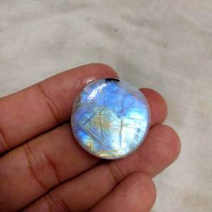 Pierre de lune avec pendentif en forme de goutte d'eau, cabochon rond et plat, anneau en acier inoxydable, argent sterling 925, pierres précieuses, ample, 25mm - Product Image 3