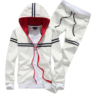 Chándal Deportivo Informal para Hombre, con Capucha Blanca, Transpirable, de Forro Polar, con Rayas Negras, Cierre con Cordón, Manga Larga, para Primavera - Product Image 1
