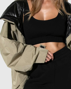 Chaqueta estilo bombardero Reversible para mujer, recién llegado, negro/caqui, cuello enrollado, manga larga, cierre de cremallera, nailon transpirable - Product Image 2