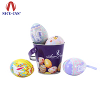 Pemasok pabrik Festival kemasan timah telur Paskah kaleng kustom ember logam kustom lilin Mini logam ember kecil