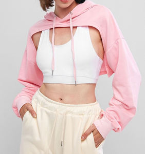 Sudadera de lana de algodón con busto abierto para mujer, 100% de lino, cuello redondo, patrón sólido teñido liso, tallas de primavera, corto con forro - Product Image 6