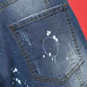 2019 ขายส่งผู้ชายกางเกงยีนส์สีฟ้าโมเดิร์นแฟชั่นกลางเอวแพทช์พิมพ์หลุมเอวสูงตรงสไตล์ซิปบิน - Product Image 5