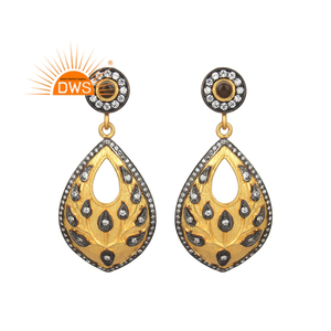 ต่างหูควอทซ์สโมคกี้ดีไซน์สุดหรูต่างหูชุบทองแบบอินเดียต่างหูเงิน925แบบห้อย - Product Image 1