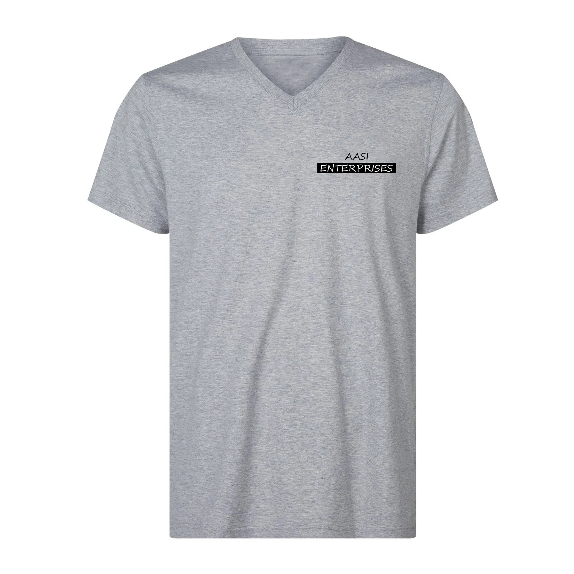 Camiseta gris con cuello en V para hombre, camiseta suave lavada con Logo personalizado