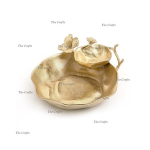 Design tendance en aluminium couleur or Double bol plat à feuilles pour accessoires d'hôtel plat à feuilles de service le plus vendu - Product Image 1