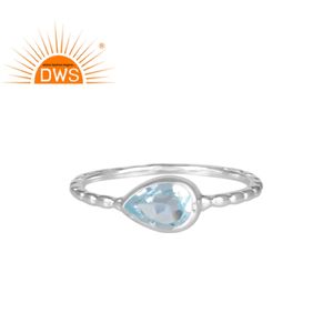 Bague de mariage en pierre précieuse en topaze bleue naturelle, argent Sterling, pour filles, possibilité de vente en gros, fournisseur indien - Product Image 1