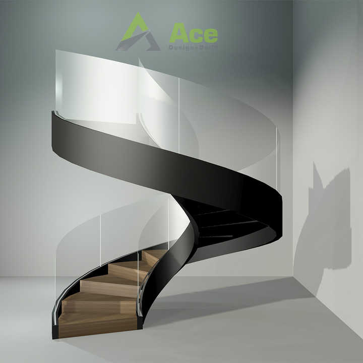 Round Stair Riser Solid Timber Closed Riser Curved Staircase for Residences