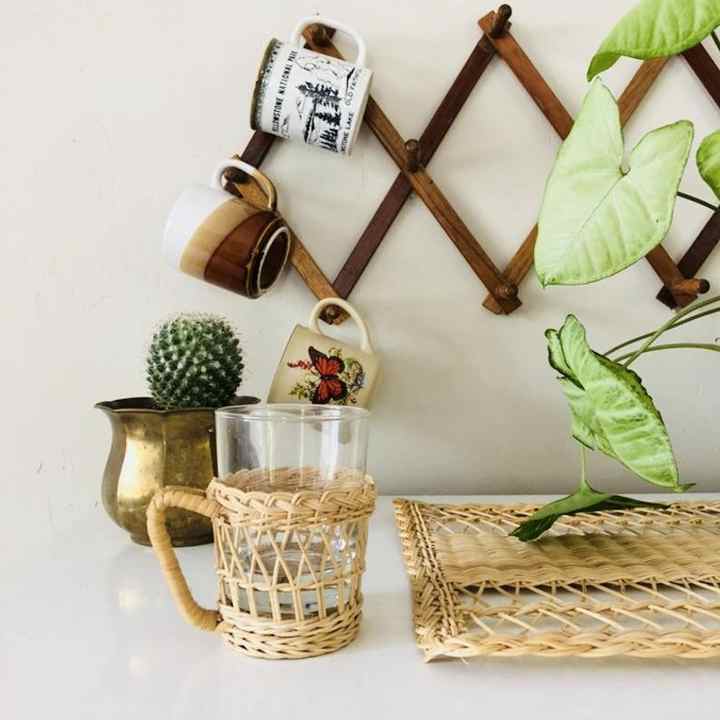 Best Selling Vintage Wicker Rattan Glass Mug Inserts with Glass Cup Holder Made in Vietnam
