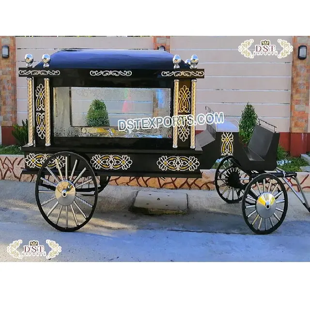 Neueste Horse Drawn Funeral Glass Coach Beste Black Funeral Horse Drawn Carriage Exklusive Pferde kutschen für Beerdigungen