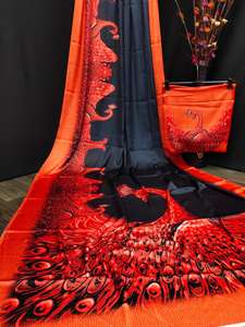 Último diseñador de saris para mujer, blusa de seda con crape de satén, telas suaves, ropa de fiesta, bodas, ocasiones informales, estampado étnico indio - Product Image 6