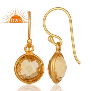 Glossy Round <b>Citrine</b> Gemstone <b>Earrings</b> Handmade Gold Plated Jewelry Suppliers 925 Silver Dangle Hook <b>Earrings</b> - Product Image 3