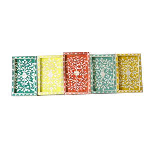 Bandeja de servicio Rectangular hecha a mano ecológica de resina con incrustaciones de hueso con diseño Floral Decoración de cocina axioma acentos para el hogar - Product Image 1