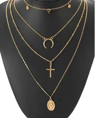 2022 New Design Cross Shape Coin Decoration Multilayered Necklace - Gold