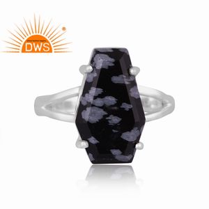 925สเตอร์ลิงเงินธรรมชาติเกล็ดหิมะอัญมณีออบซิเดียนโลงศพดีไซน์แบบวางซ้อนกันได้เครื่องประดับสำหรับผู้หญิงของขวัญสำหรับผู้หญิง - Product Image 3