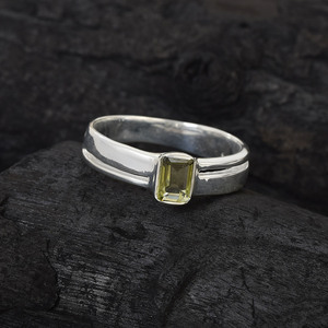Anillos finos de compromiso de piedras preciosas facetadas de moldavita genuina de forma Rectangular de Plata de Ley 925 pura de calidad superior superventas - Product Image 2