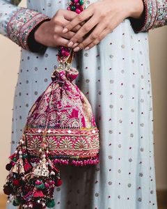 --NEW--POTLI--WITH ZARI & RESHAM--EMBROIDERY WORK ON---STYLISH-BAGS WITH---BEAUTIFUL---FOR-PARTY & <b>WEDDING</b>--2021 - Product Image 1
