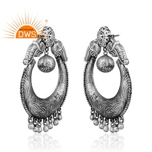 Traditional Oxidized Silver <b>Earring</b> Half <b>Moon</b> Designer Antique Silver <b>Earring</b> Manufacturer Supplier Vintage Collection - Product Image 2