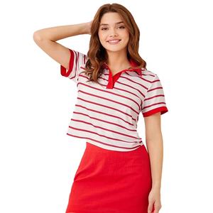 La mayoría de las camisetas polo de estilo a rayas de alto rendimiento para mujer, logotipo de diseño personalizado, camisetas polo informales a precio barato - Product Image 1