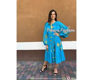 Vyshyvanka Ukrainian Long <b>Dress</b> Embroidered Fully Puff Sleeve <b>Women</b> <b>Party</b> Wear <b>Dress</b> - Product Image 2