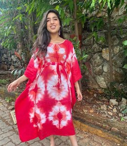 Tie Dye Rayón Kaftan hasta el tobillo para mujer Ropa de playa tejida ecológica Cintura natural Transpirable Lavable con borla - Product Image 2