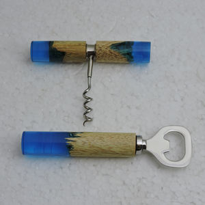 Mango de madera y resina y acero inoxidable con abrebotellas de precio barato y tornillo de corcho Abridor de botellas multiusos de moda - Product Image 3