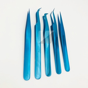 Pinzas de pestañas de volumen de acero inoxidable de alta calidad, pinzas de extensión de pestañas azules de Plasma con logotipo personalizado con punta puntiaguda - Product Image 5