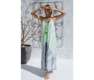 Tie Dye Summer Vacation Plus Sin mangas Maxi vestidos Mini Summer Vacation Long Tie Dye Maxi vestido Escote redondo Sin mangas - Product Image 1