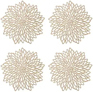Plaque chargeur style floral, 1 pièce, tapis doré