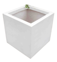 Pot de fleurs rectangulaire classique gris grand format incassable moderne, finition lisse, léger, en fibre de verre, pour gazon long, KNT Creations