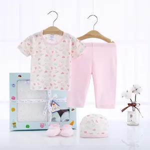 귀여운 인쇄 4 조각 아기 옷 제조 신생아 아기 소녀 선물 의류 세트 티셔츠, 바지, 모자, 부티