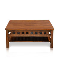 Table basse moderne en bois massif de teck, design ATELIER, carrée, brun foncé, salon, meubles de maison