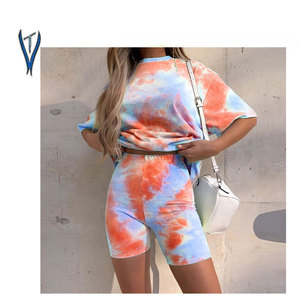 Custom Women Summer Trackuits Polyester Quick Dry Breathable Casual Rib <b>Tie</b> <b>Dye</b> Print Heat Transfer Logo Design Tersica Midi - Product Image 2