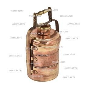 Boîte à lunch en cuivre et en laiton à 3 étages avec boîte à lunch de bonne qualité Forme ronde Taille personnalisée Boîte à lunch - Product Image 3