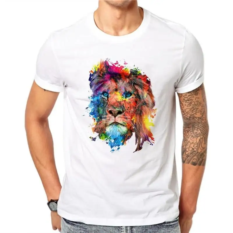 Camiseta de algodão estampada de tigre, cor branca, alta qualidade, gola redonda, manga curta, estampada, preço personalizado, masculina