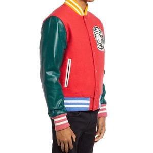 PIHA SPORTS Green Leather Sleeve Milne Varsaty Letterman Bomber Jacket Men Windproof <b>Red</b> <b>Wool</b> Body Tan Brown Winter Color - Product Image 4