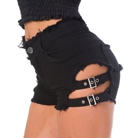 Short en jean mini déchiré coloré respirant taille haute à boutons pour femme, style décontracté, coupe ajustée, tendance streetwear - Grande Vente