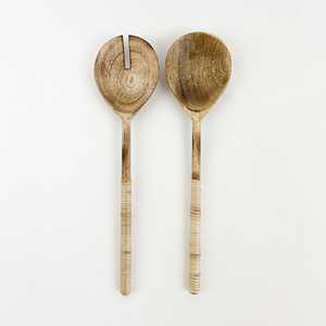 Cuillère à salade en bois naturel pour servir, cuillère à motif floral sculpté, outils de cuisine en bois de teck, couleur bois et maison et cuisine - Product Image 6