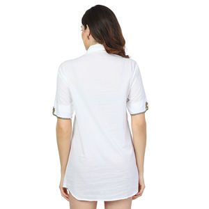 ชุดเดรสสตรีผ้าคอตตอนสีขาวสง่างามเสื้อเชิ้ตลูกปัดชุดปาร์ตี้ลำลองสไตล์เซ็กซี่สไตล์อินเดียปากีสถานดีไซน์ใหม่ล่าสุด - Product Image 3