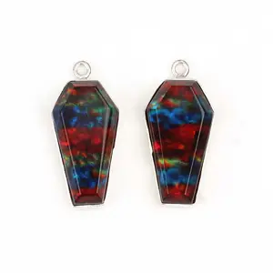 Beautiful 10x17mm Red Ammolite Quartz Gemstone Jewelry Solid Sterling Silver Crystal Coffin Shape Charm Pendant Gift For Women