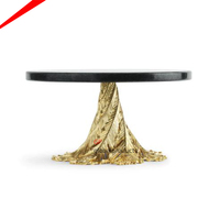 Support à gâteau rond décoratif de luxe, en marbre noir, avec feuilles en métal doré, base design pour décoration de réception de mariage, 20 pièces