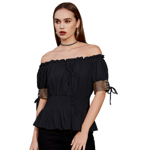 Top Vintage Retrò Steampunk Vittoriano Gotico in Cotone con <span class=keywords><strong>Mezza</strong></span> <span class=keywords><strong>Manica</strong></span> e Spalle Scoperte per <span class=keywords><strong>Donna</strong></span> all'Ingrosso - Product Image 1