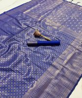 Sari de Seda Kanchipuram, Algodón Banarasi y Lino, Talla Única, para Fiestas, Bodas Indias, Festivales, Tejido Étnico de Diseño Moderno para Mujer