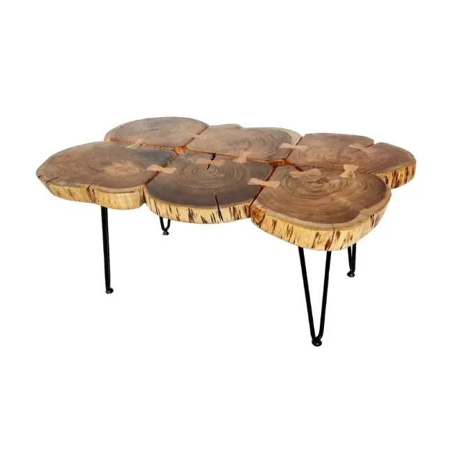 אקזוטי מקסים סיטונאי תעשייתי עץ מתכת ברזל רגל קפה שולחן בציר ייחודי לחיות קצה עץ לוח סוף קפה שולחן
