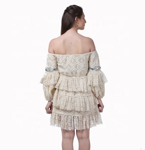 Ivoire Crochet Designer Boho femmes hors épaule robe décontracté Mini robe plage fête porter femme - Product Image 3